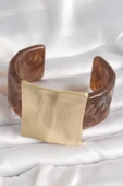 Kahverengi Mermer Desen Akrilik Plastik Gold Kare Plaka Model Vintage Kadın Bilezik thumbnail 2