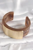 Kahverengi Mermer Desen Akrilik Platik Gold Dikdörtgen Plaka Model Vintage Kadın Bilezik - 2
