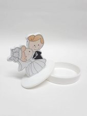 Plastik Kapaklı Gelin Damat Nikah Şekeri ve Süs Kutusu 12 Adet - 2