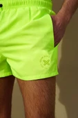 Miami Beach Erkek Neon Yeşil Düz Renk Iki Yan Cepli Mini Boy Mayo Deniz Şortu - 3
