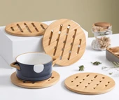 Yuvarlak Bambu Nihale , Isıya Dayanıklı Ahşap Tencere ve Tava Altlığı thumbnail 4