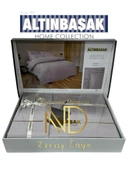 Altınbaşak Jakarlı Saten Çift Kişilik Nevresim Takımı Perle Marble - 1