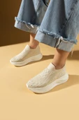 Pembe Potin Taş Detaylı Triko Kalın Taban Kadın Sneaker 59-88-25 - 5