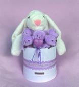 SOLE Premium Özel Hediye Kutusunda 45 cm Beyaz Bunny Tavşan ve 5 Adet Kırmızı Peluş Ayıcık Buketi thumbnail 12