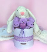 SOLE Premium Özel Hediye Kutusunda 45 cm Beyaz Bunny Tavşan ve 5 Adet Kırmızı Peluş Ayıcık Buketi thumbnail 9