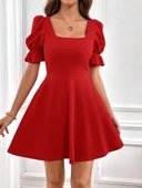 Lucky Life Kadın Kısa Kollu Kare Yakalı Kiloş Ithal Krep Elbise thumbnail 2