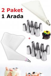 20 Parça Krema Sıkma Torbası Metal Duy Şekilli Başlık Dayanıklı Yırtılmaz Pasta Kek Süsleme Kalıbı thumbnail 1
