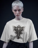 Gotik Kuru Kafa ve Kanatlı Haç Baskılı Kadın Tişört   Karanlık ve Asi Tarz! - 1
