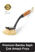 Premium Bambu Saplı Çok Amaçlı Fırça Sert Kıllı Bulaşık Kazıyıcı Tava Tencere Mutfak Lavabo Temizlik - 1