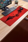 SonicTouch Yarasa Desenli Kırmızı Gamer Oyuncu Dikişsiz Sıvı Geçirmez Klavye Mouse Pad 32x70Cm - 3