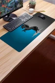 SonicTouch Şahlanan Ahal Teke Mavi Gri Gamer Oyuncu Dikişsiz Sıvı Geçirmez Klavye Mouse Pad 32x70Cm thumbnail 3