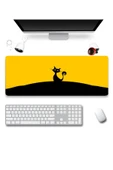 SonicTouch Kara Kedi Sarı Siyah Gamer Oyuncu Dikişsiz Sıvı Geçirmez Klavye Mouse Pad 32x70Cm - 1