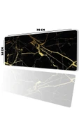 SonicTouch Siyah Mermer Sarı Çizgili Gamer Oyuncu Dikişsiz Sıvı Geçirmez Klavye Mouse Pad 32x70Cm - 2