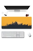 SonicTouch Şehir Silüeti Temalı Sarı Siyah Gamer Oyuncu Dikişsiz Sıvı Geçirmez Klavye Mouse Pad 32x70Cm thumbnail 1
