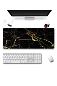 SonicTouch Siyah Mermer Sarı Çizgili Gamer Oyuncu Dikişsiz Sıvı Geçirmez Klavye Mouse Pad 32x70Cm - 1