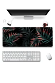 SonicTouch Bohem Palmiye Yaprakları Siyah Gamer Oyuncu Dikişsiz Sıvı Geçirmez Klavye Mouse Pad 32x70Cm - 1