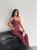 Asimetrik Crop Pantalon Ikili Takım - Gül Kurusu thumbnail 1