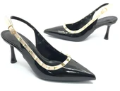 Feles Zımba Şerit Detaylı Arkası Açık Stiletto Kadın Topuklu Ayakkabı thumbnail 10