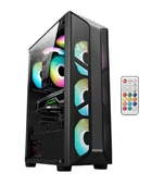 AZTECH AZT101-B TEMPERLI CAM SIYAH U.KUMANDALI+5xRGB FAN+SWITCH AKVARYUM GAMING KASA - 1