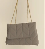 2 bölmeli kapitone dikişli zincir askılı omuz ve çapraz detaylı gri kadın çanta - 1