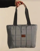 kadın gri kapitone el kol ve omuz  çanta - 2