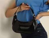 kadın siyah baget rugan el ve omuz çantası thumbnail 3