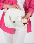 BEYAZ KADIN KAPİTONE KOL VE OMUZ ÇANASI AYICIK ANAHTARLIK HEDİYELİ thumbnail 2