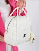 BEYAZ KADIN KAPİTONE KOL VE OMUZ ÇANASI AYICIK ANAHTARLIK HEDİYELİ thumbnail 3