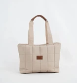 kadın krem kapitone el kol ve omuz  çanta - 1