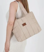 kadın krem kapitone el kol ve omuz  çanta - 2