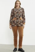 Leopar Desenli Tunik Kadife Takım - Kamel thumbnail 1