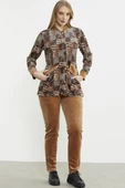 Leopar Desenli Tunik Kadife Takım - Kamel thumbnail 4