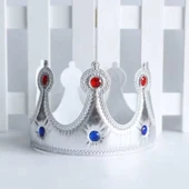 TAŞLI GÜMÜŞ KRAL TACI GÜMÜŞ SÜNNET TACI DOĞÜM GÜNÜ PARTİ TACI YUMUŞAK MODEL KOSTÜM AKSESUARLARI thumbnail 1