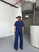 Osy Modal Yumuşak Dokulu Kumaş Kısa Kollu Bluz Rahat Pantalon Ikili Takım- Lacivert - 2
