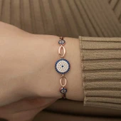 Özel Kutu ve Gümüş Bezi İle Gümüş Rose Nazar Boncuklu Bileklik - 4