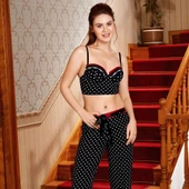 Anıl 4132 Kadın Puantiyeli Push Up Destekli Bralet Pijama Takım - 1