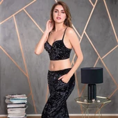 Anıl 4154 Kadın Kadife İncili Dolgulu Büstiyer Takım - 2