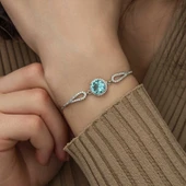 Özel Kutu ve Gümüş Bezi İle Gümüş Aquamarine Bayan Bileklik - 2