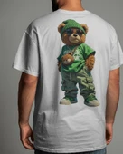 Streetwear Tarzı Cool Ayıcık Sırt Baskılı Oversize Tişört - 1