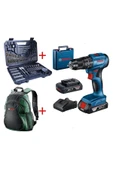 Bosch Professional GSB 185-LI 2 x 2.0Ah Çift Akülü Darbeli Matkap - 06019K3100 + Bosch V-Line Matkap & Vidalama Karışık Aksesuar Seti 103 Parça - 2607017367 + Bosch Sırt Çantası (Yeşil) - 1