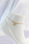 316L Çelik Gold Renk Zirkon Taş Detay Kalpli Halhal - TJ-HH1577 - 1