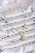 Gold Renk Zirkon Taşlı Çoklu Figür Model Şans Kolyesi - TJ-BKO9301 thumbnail 2