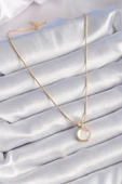 316L Çelik Gold Renk Beyaz Sedefli Vintage Kadın Kolye - TJ-BKO9328 - 2