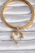 Pirinç Gold Renk Zirkon Taş Detaylı Kalp Figür Ajda Charm - TJ-BC1015 - 2