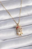316L Çelik Gold Renk Zincir Zirkon Taşlı Yılbaşı Temalı Ren Geyiği Figür Kadın Kolye - TJ-BKO9437 thumbnail 1