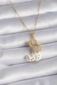 316L Çelik Gold Renk Zincir Zirkon Taşlı Beyaz Yılbaşı Çorabı Figür Yaprak Detay Kadın Kolye - TJ-BKO9439 thumbnail 1