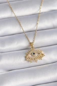 316L Çelik Gold Renk Zirkon Taşlı Göz Model Kadın Kolye - TJ-BKO9435 thumbnail 1
