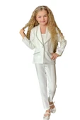Kız Çocuk Yaka Kenarları İnci Taş İşlemeli Blazer Ceket Kolsuz Penye Crop Beyaz Alt Üst Takım thumbnail 7