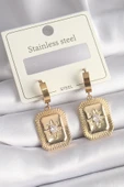 316L Çelik Gold Renk Zirkon Taşlı Yıldız İşlemeli Kadın Küpe - TJ-BKP9708 - 1