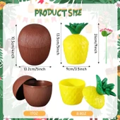 Ananas  Hindistan Cevizi Tasarımlı Pipetli Bardak Seti (6 Adet) - 2